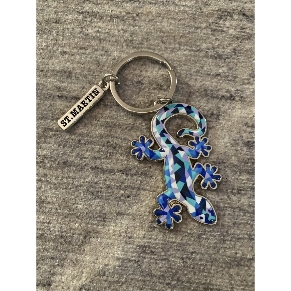 Key Chain St Martin  Gecko Blue Multicolor Metal